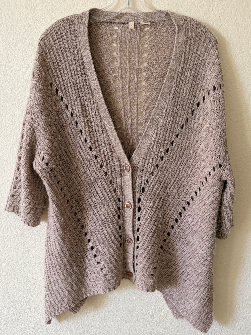 ANTHROPOLOGIE Moth Taupe Open-Knit Button-Front Women’s Cardigan